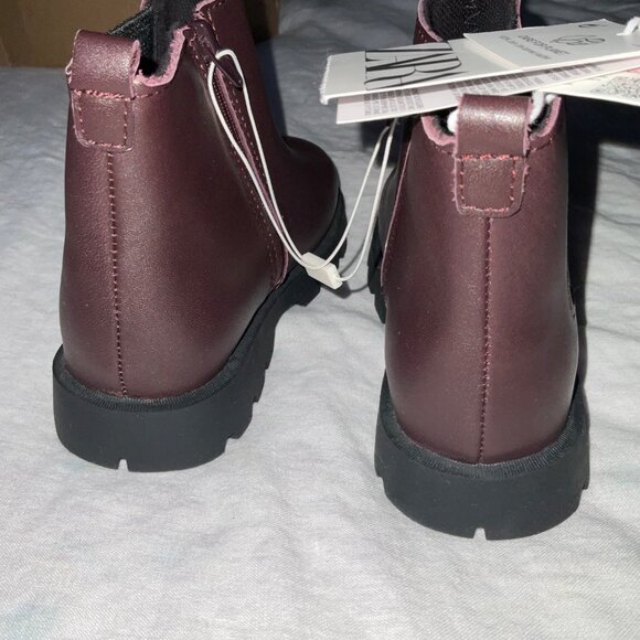 NWT Zara girl leather boots bootie dark red 27 SZ10-10.5 - Picture 3 of 5